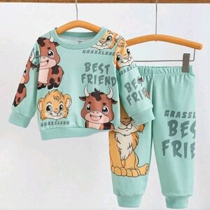 Kids Pajamas Set - Green Animal Print